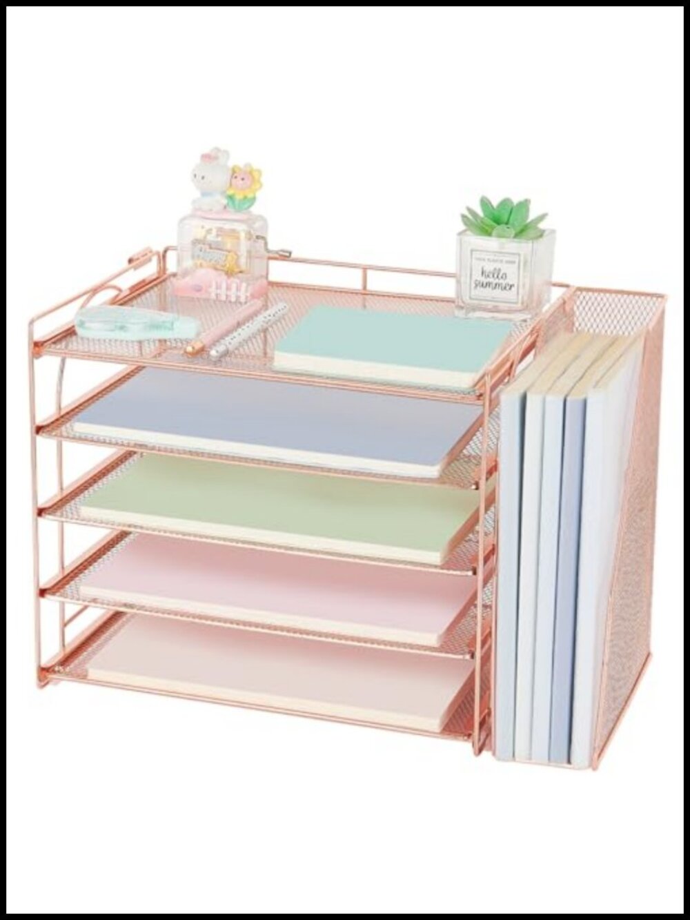 5-Tier Metal Mesh Desk Organizer with Removable File Holder